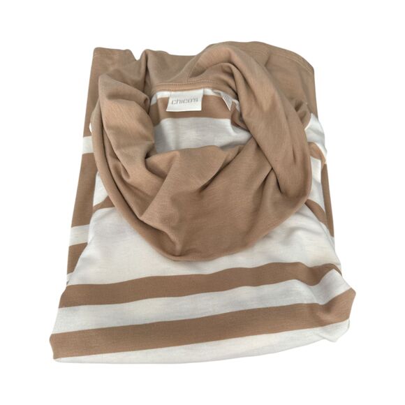 Chico’s Striped Cowl Neck Pullover Top | Size 2 | Tan & White - Picture 11 of 11